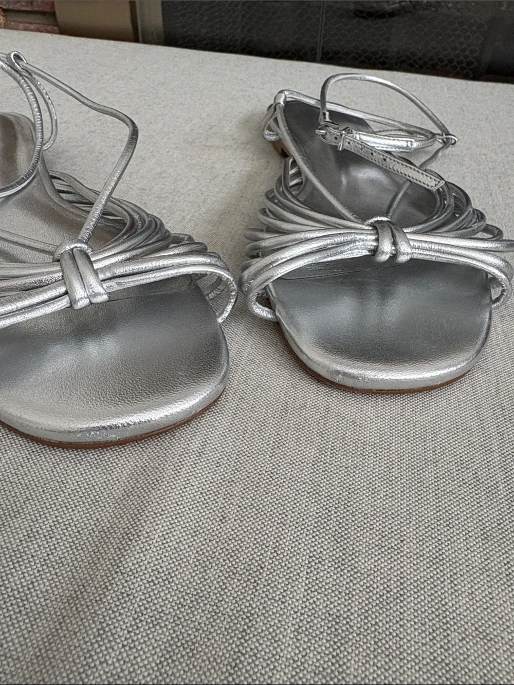 By Anthropologie Size 8 Silver Strappy Flat Sandals